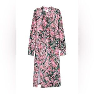 H&M Pink and Green Floral Dress Long Sleeve Open Back Size 8